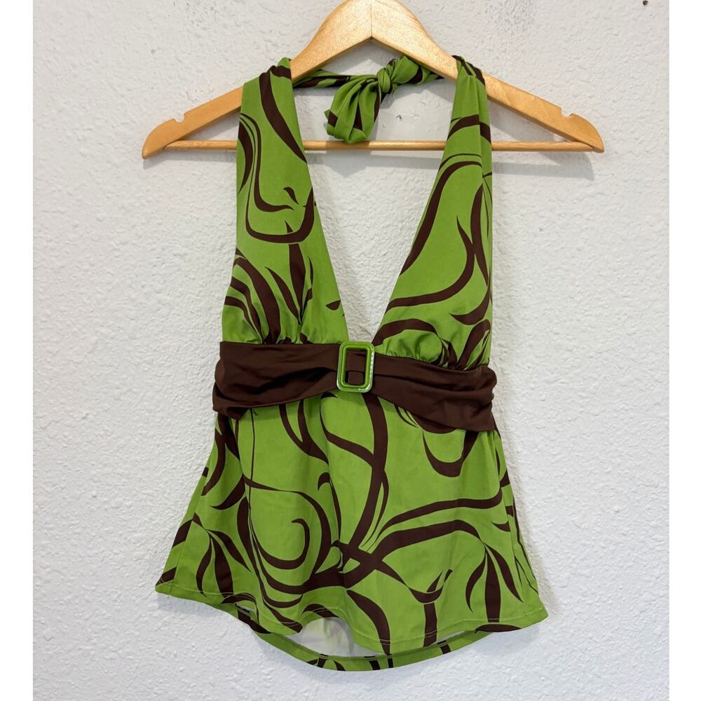 y2k bathing suit tankini top tank babydoll top funky twee girly glam green brown